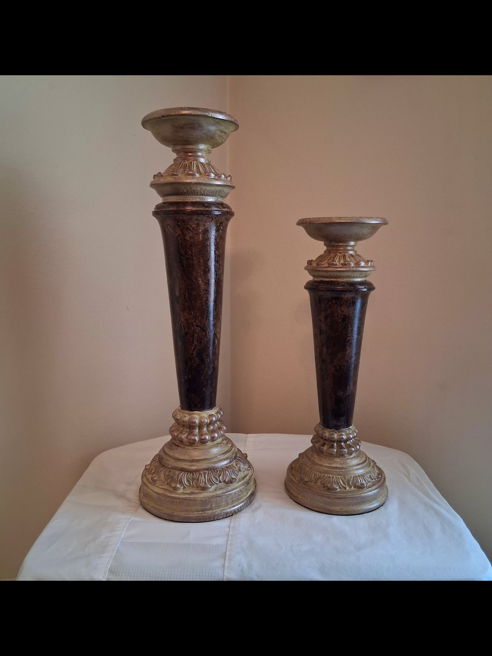 Decorative Gold and Dark Brown Resin Candle Holders - Set of 2